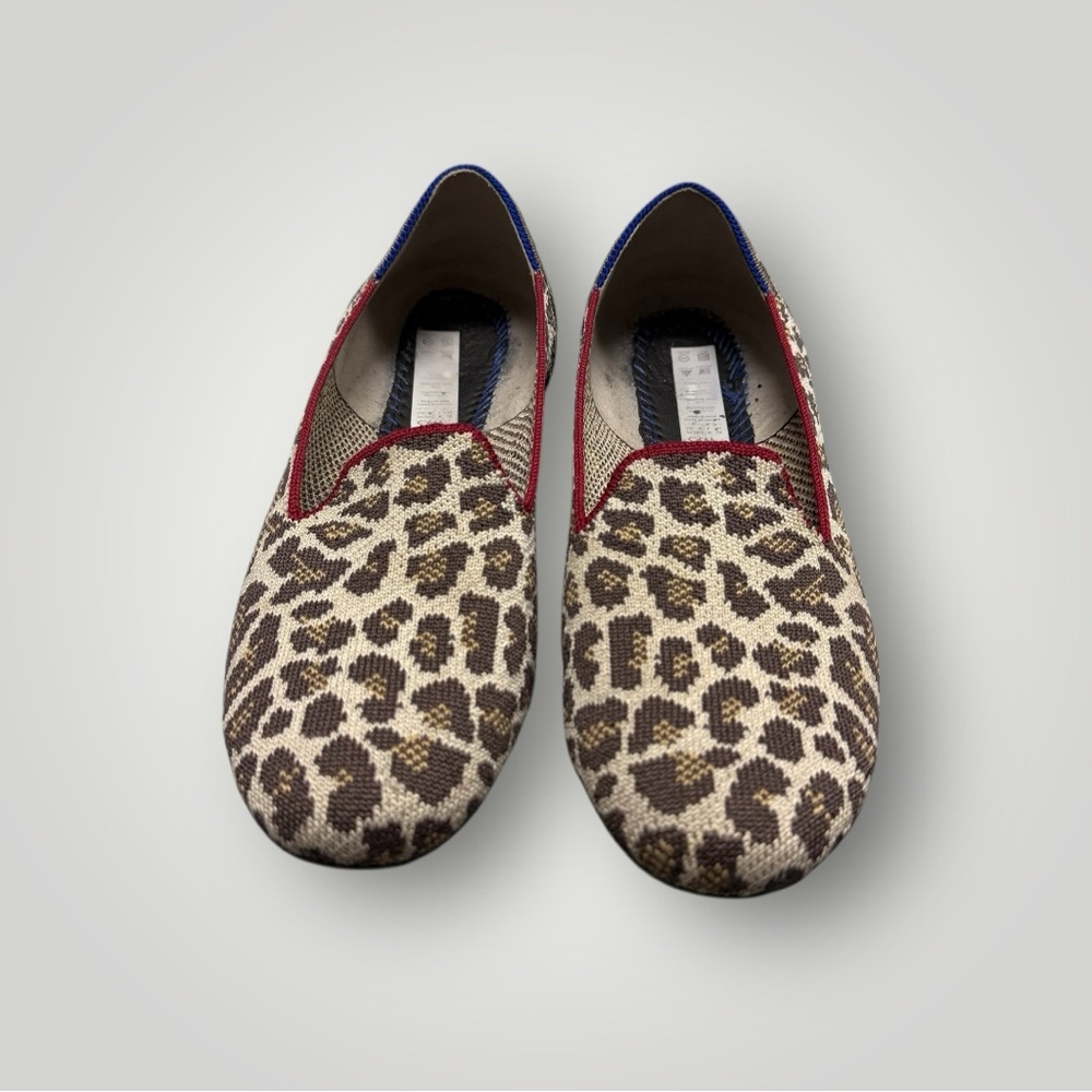 Rothy's Mocha Spot Animal Leopard Cheetah Slip On Loafer Flat Shoes Size 7.5 - Picture 3 of 8